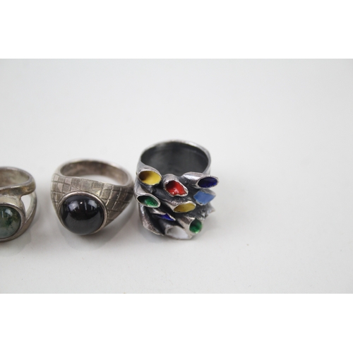 235 - Collection of Sterling Silver Modernist Rings inc. Gemstone, Enamel x 5 44g