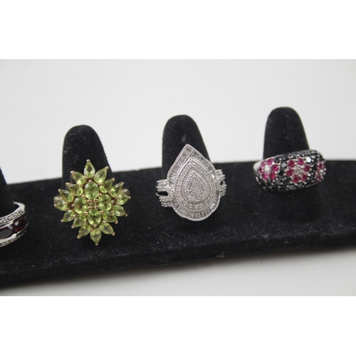 237 - Collection of Sterling Silver Gemstone Rings inc. Diamond, Garnet, Ruby x 5 17g