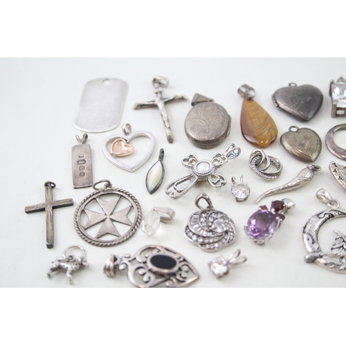 248 - Assortment of Sterling Silver Pendants inc. Gemstone, Lockets, Cross 88g