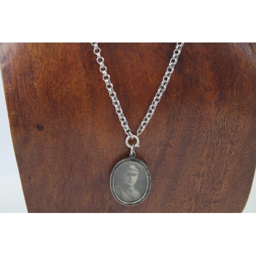 249 - Antique Sterling Silver Photo Pendant Necklace 24g