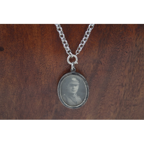 249 - Antique Sterling Silver Photo Pendant Necklace 24g