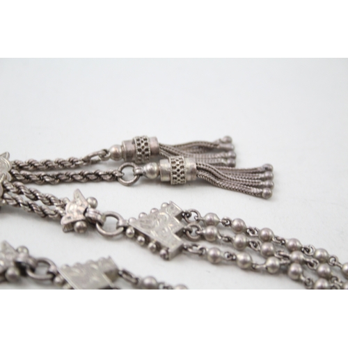 251 - Sterling Silver Antique Albertina Watch Chain inc. Tassel, Beaded 23g