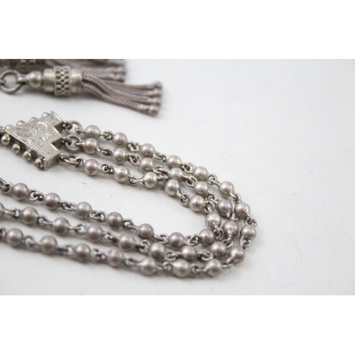 251 - Sterling Silver Antique Albertina Watch Chain inc. Tassel, Beaded 23g