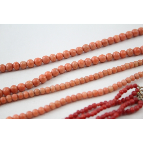 254 - Collection of Coral Necklaces inc. Multi Strand, Graduated 79g