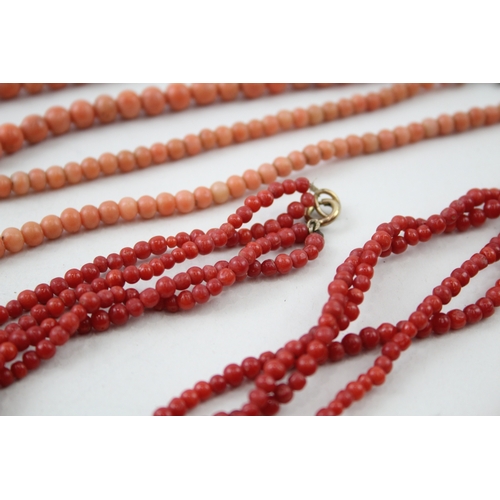 254 - Collection of Coral Necklaces inc. Multi Strand, Graduated 79g