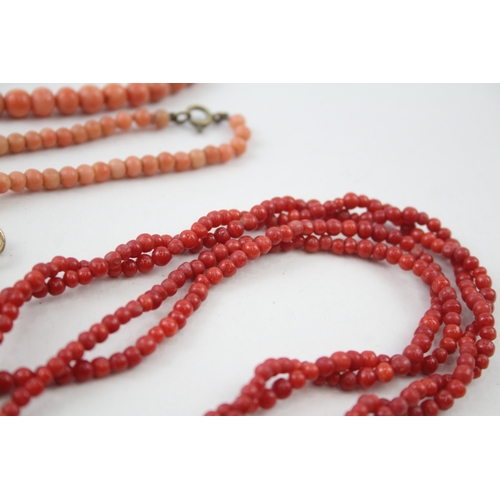 254 - Collection of Coral Necklaces inc. Multi Strand, Graduated 79g