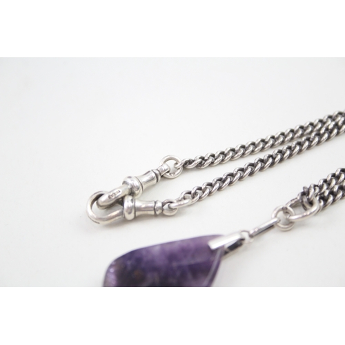 255 - Sterling Silver Watch Chain Necklace Conversion w/ Amethyst Pendant 19g