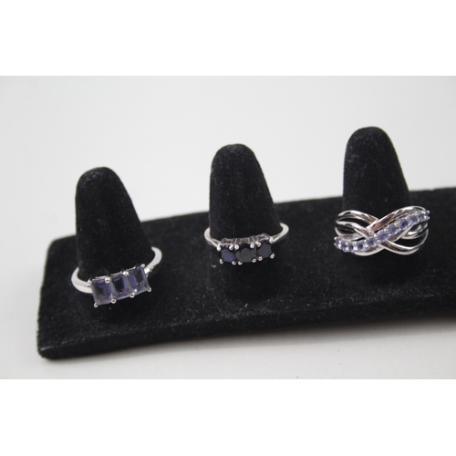 256 - Collection of Sterling Silver Gemstone Rings inc. Tanzanite, Tigers Eye x 6 11g