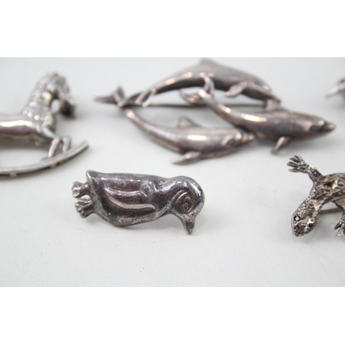 258 - Collection of Sterling Silver Animal Brooches inc. Marcasite, Lizard x 5 23g