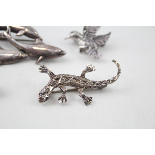 258 - Collection of Sterling Silver Animal Brooches inc. Marcasite, Lizard x 5 23g