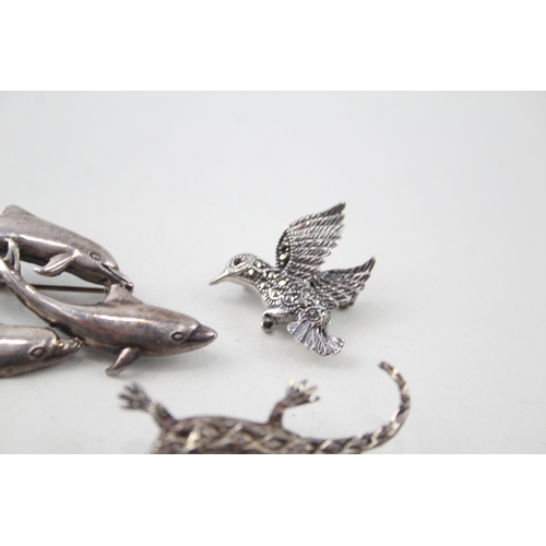 258 - Collection of Sterling Silver Animal Brooches inc. Marcasite, Lizard x 5 23g