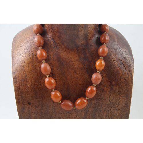 266 - Antique Amber Necklace w/ Individually Knotted Beads 39g