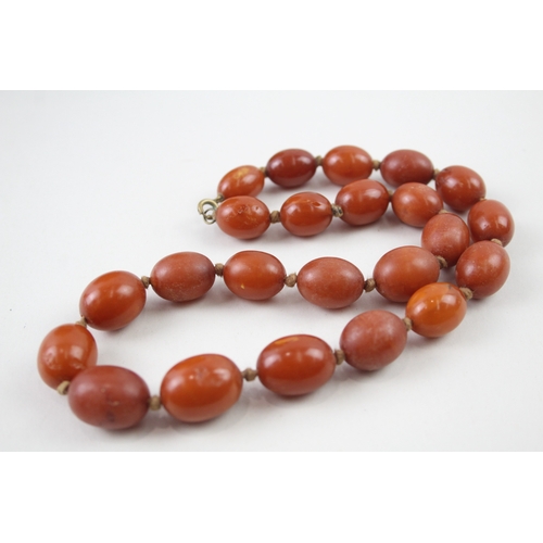 266 - Antique Amber Necklace w/ Individually Knotted Beads 39g