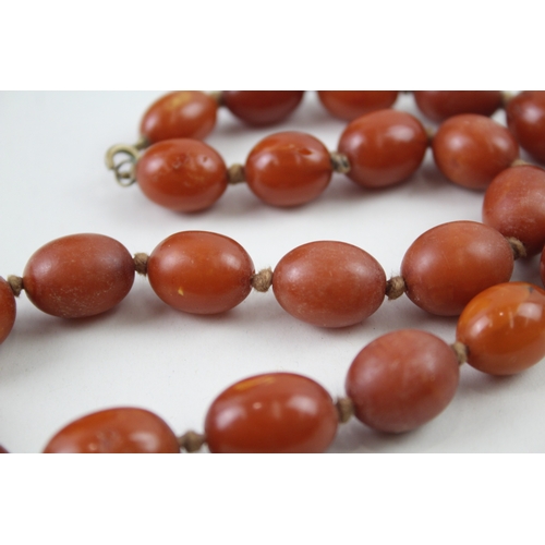 266 - Antique Amber Necklace w/ Individually Knotted Beads 39g