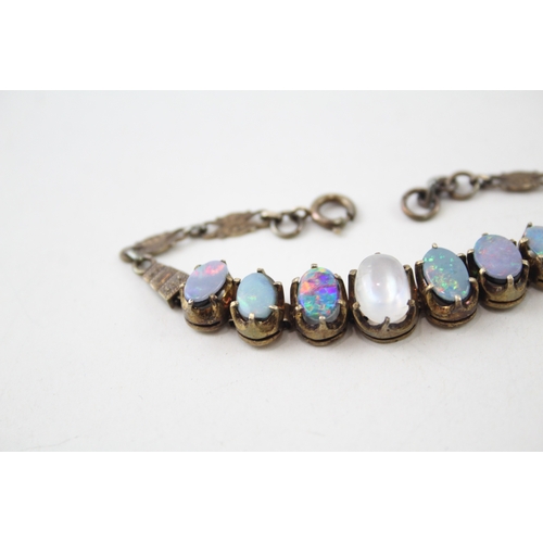 268 - Sterling Silver Opal & Moonstone Graduated Bracelet w/ Gold Plate 8g