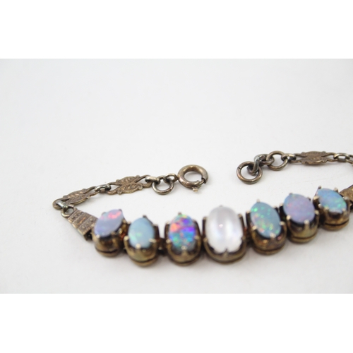 268 - Sterling Silver Opal & Moonstone Graduated Bracelet w/ Gold Plate 8g