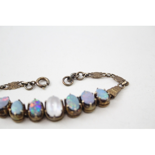 268 - Sterling Silver Opal & Moonstone Graduated Bracelet w/ Gold Plate 8g