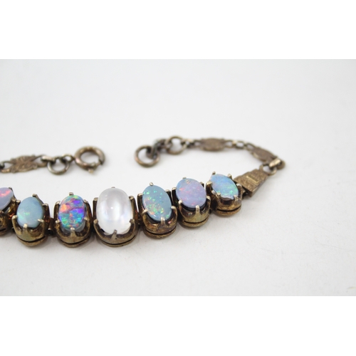 268 - Sterling Silver Opal & Moonstone Graduated Bracelet w/ Gold Plate 8g