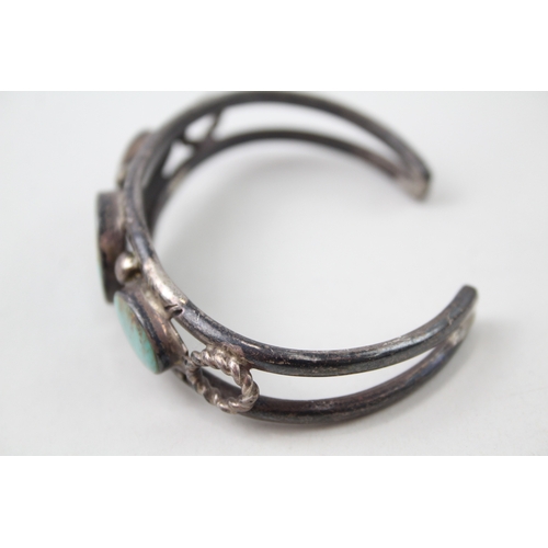 273 - Sterling Silver Native American Torque Bangle w/ Turquoise 34g