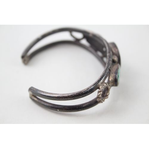 273 - Sterling Silver Native American Torque Bangle w/ Turquoise 34g