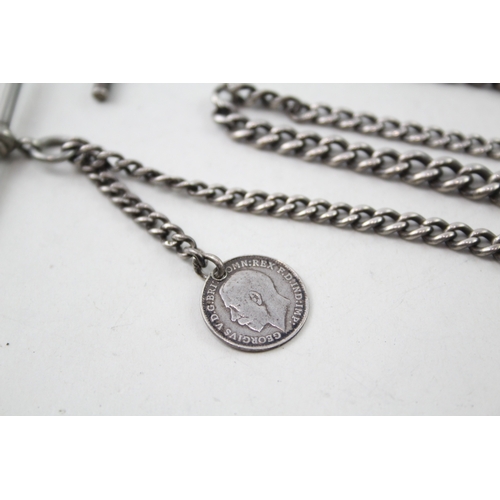 275 - Collection of Sterling Silver Antique Watch Chain inc. Coin Fob x 2 47g