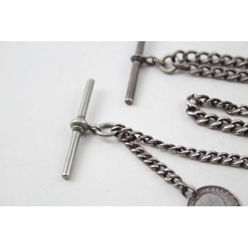 275 - Collection of Sterling Silver Antique Watch Chain inc. Coin Fob x 2 47g