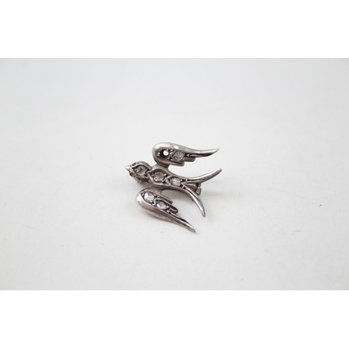 282 - Antique Sterling Silver Swallow Brooch w/ Old Cut Diamonds 2g