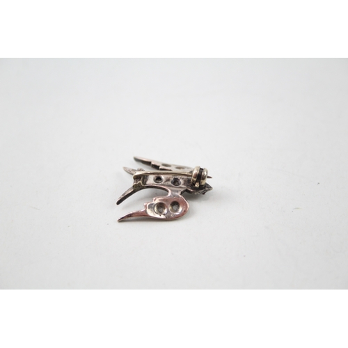 282 - Antique Sterling Silver Swallow Brooch w/ Old Cut Diamonds 2g