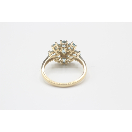 3 - 9ct gold blue topaz cocktail ring (2.5g) Size L 1/2