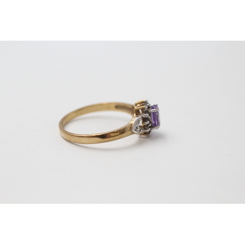 30 - 9ct gold amethyst and diamond halo ring (1.8g) Size O 1/2