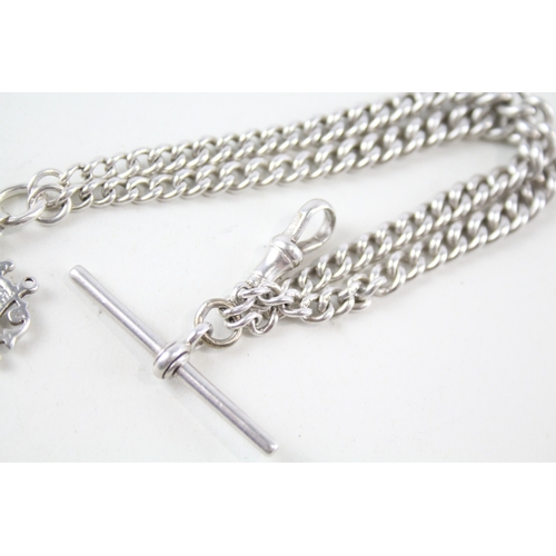 306 - Victorian .925 Sterling Silver Fob w/ .925 Sterling Albert Chain, T-Bar (40g)