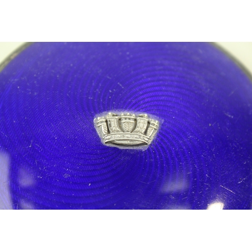 309 - 1933 Birmingham Sterling Silver Blue Guilloche Enamel Vanity Compact (128g)