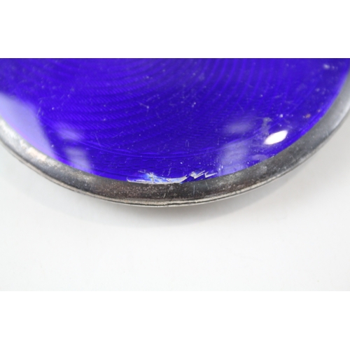 309 - 1933 Birmingham Sterling Silver Blue Guilloche Enamel Vanity Compact (128g)