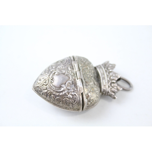 311 - Antique / Vintage .925 Sterling Silver Crowned Heart Novelty Box / Pendant (14g)