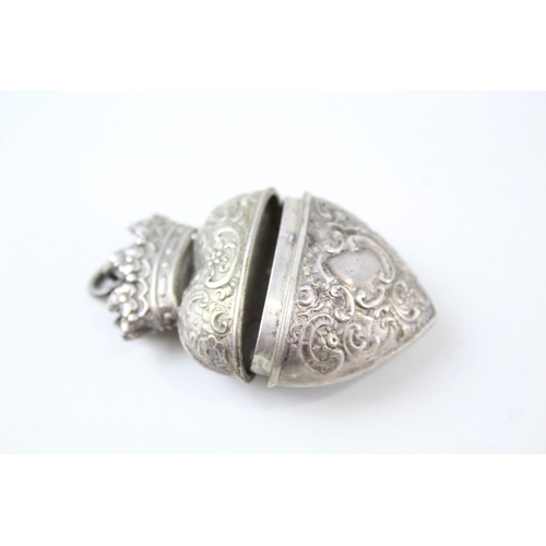 311 - Antique / Vintage .925 Sterling Silver Crowned Heart Novelty Box / Pendant (14g)