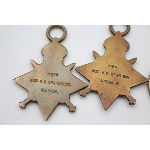 322 - WW1 Medals, 1914-15 Star & War Pte Spanswick, Star & Victory Pte McBrien x 4