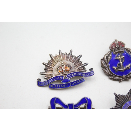 325 - Sterling Silver Military Sweetheart Badges Inc Australian, Buffs, Etc 29g x 6