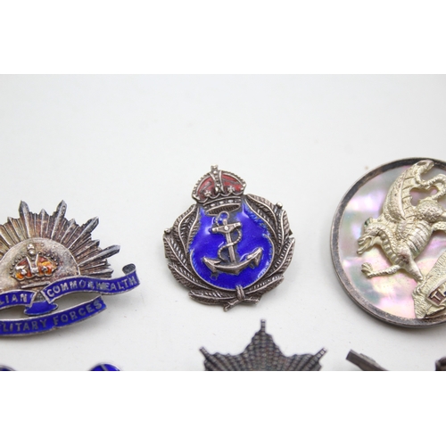 325 - Sterling Silver Military Sweetheart Badges Inc Australian, Buffs, Etc 29g x 6