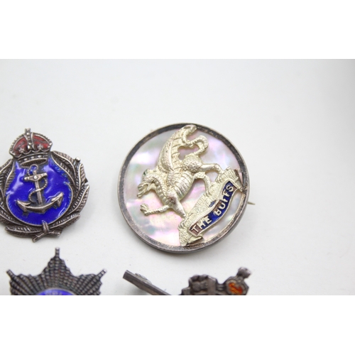 325 - Sterling Silver Military Sweetheart Badges Inc Australian, Buffs, Etc 29g x 6