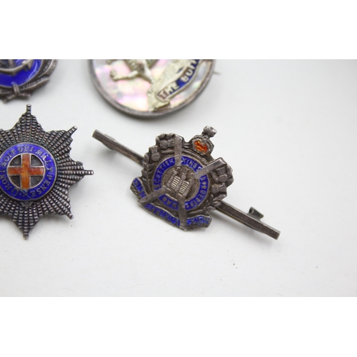 325 - Sterling Silver Military Sweetheart Badges Inc Australian, Buffs, Etc 29g x 6