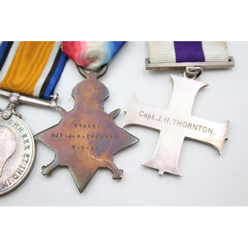 327 - WW1 Military Cross,1914-15 Star Trio Medal Group, Star 21458 Sjt Thornton RGA x4