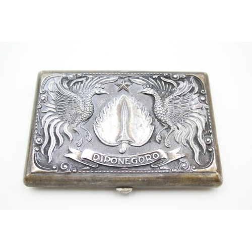 337 - Antique Indonesian Silver Cigarette Case w/ Large Repousse Work Birds/Java War