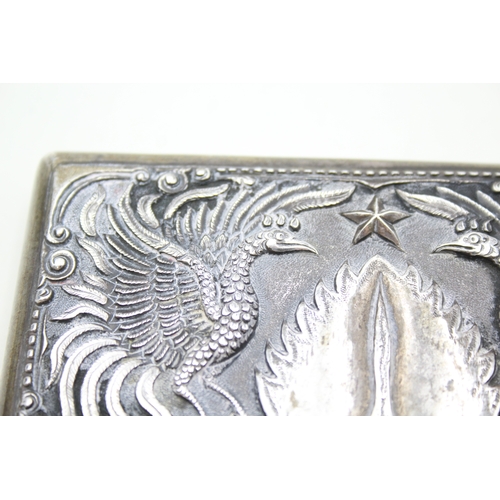 337 - Antique Indonesian Silver Cigarette Case w/ Large Repousse Work Birds/Java War