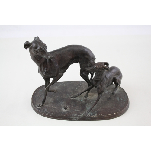 351 - Antique / Vintage Spelter Greyhound Dogs In Play Sculpture Signed MENE (1550g)
Damage to tails and c... 