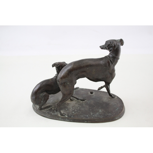 351 - Antique / Vintage Spelter Greyhound Dogs In Play Sculpture Signed MENE (1550g)
Damage to tails and c... 