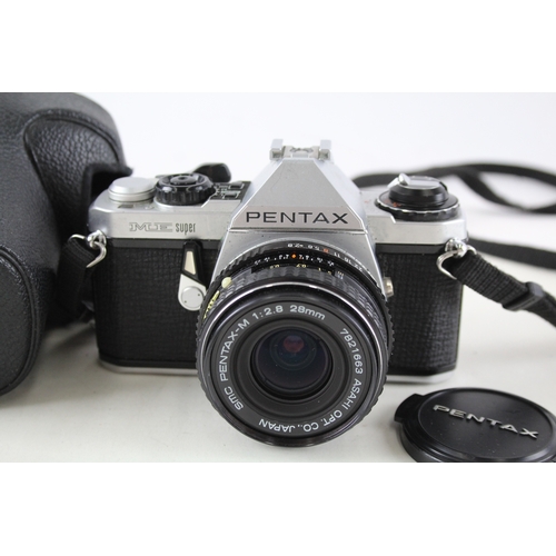 357 - Pentax ME Super SLR Film Camera Working w/ Pentax-M 28mm F/2.8 Lens