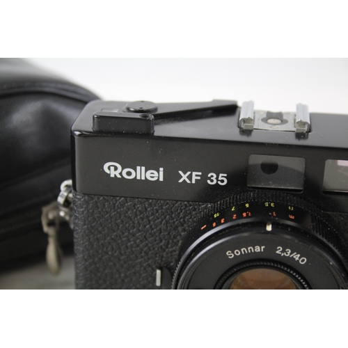 358 - Rollei XF 35 Film Camera All Black Working w/ Sonnar 40mm F/2.3 Lens & Case