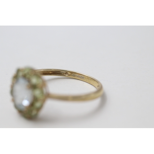 36 - 9ct gold aquamarine & peridot oval cluster ring (2.5g) Size U