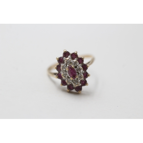 37 - 9ct gold ruby & diamond dress ring (2.1g) AS SEEN - MISSHAPEN Size M