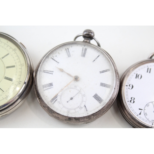 372 - Vintage 925 Silver Open Face Pocket Watch Hand/Key-Wind Untested x 3